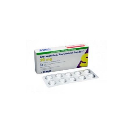 Atorvastatina 20 mg (ENVIOS REGIONALES Y NACIONAL)Caja*10 Comprimidos Con Película - Sandoz